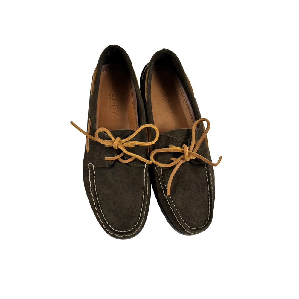 Sperry Top-Sider Authentic Original 2-Eye Ripple Olive Green Suede Boat Shoes 9